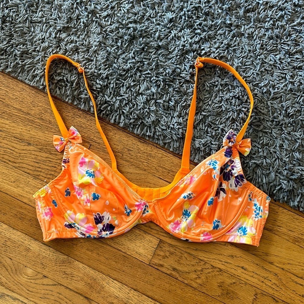 Savage X Fenty Unlined Demi Bra Orange Floral Size 40d — image 2 of 8